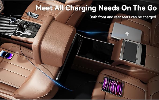iPhone 17 Car Charger USB C Fast Charge Cable, 78W 4 Port Metal Car Phone Charger Adapter with Voltmeter PD 30W & QC3.0 Cigarette Lighter USB Adapter for iPhone 17/16/15, Galaxy, iPad, Android