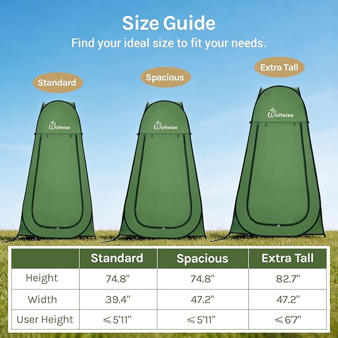 Wolfwise Pop Up Shower Tent, Portable Instant Changing Tent with Ventilation Window & Carry Bag, Privacy Bathroom Toilet for Beach, Camping & Outdoor, Width 47 ", Height 83 ", Green