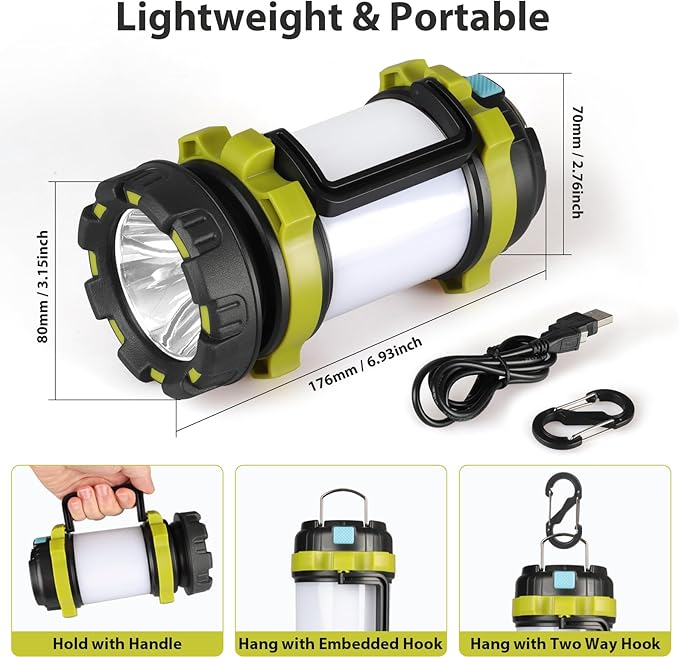 BOBKID 2 Pack Camping Lantern, Outdoor LED Camping Light, Rechargeable Flashlights with 1000LM, 6 Modes, IPX5 Waterproof Portable Emergency Camp Light for Hurricane Survival - Green