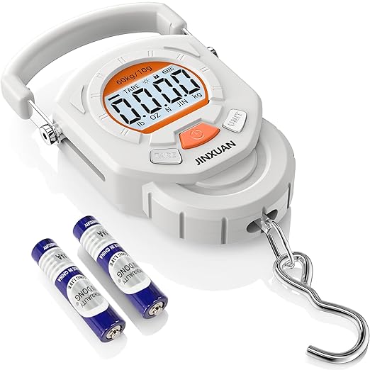 Fishing Scale Luggage Scale 132lb/60kg Digital Fish Scale, Fish Weight Scale with Backlit LCD Display, Luggage Weight Scale with 4 Units, 2 AAA Batteries, Hanging Scale for Fishermen Travelers