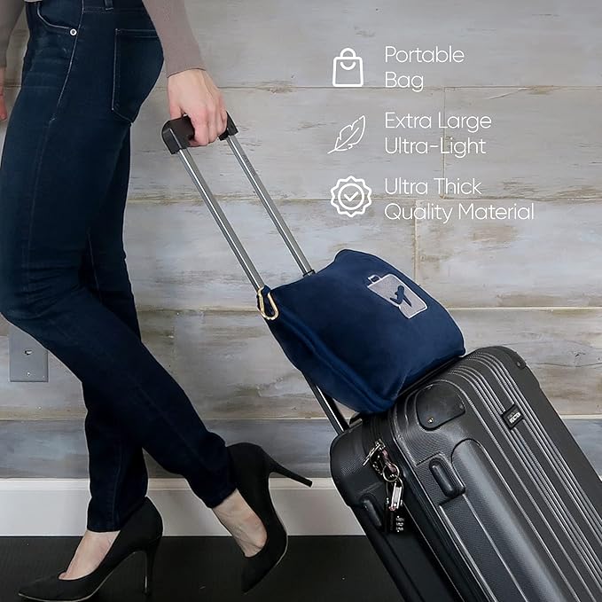 EverSnug Travel Blanket and Pillow Value Pack – Premium Soft & Lightweight | 2 in 1 Compact Blanket for Airplane, Car, Kids and Women | Color Includes Black & Navy Blue