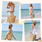 Trifabricy Beach Bags for Women, Large Straw Beach Bag, Beach Tote Bag Shoulder Handbags, Straw Bag Beach Purse for Summer