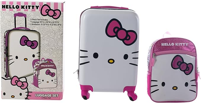 AI ACCESSORY INNOVATIONS Hello Kitty Girls Luggage and Backpack Set - 18" Luggage Suitcase With Wheels, 13.75" Backpack