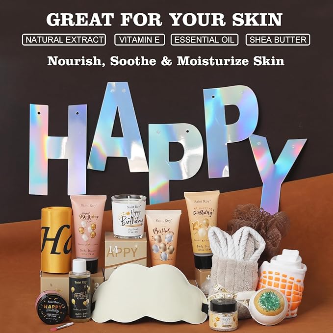 Birthday Gifts for Women, Birthday Spa Gift Basket for Women & Men, Luxury Birthday Spa Gift Box, Rich Bath Essentials, Butter, Candle, happy birthday gifts box for women bath and body care