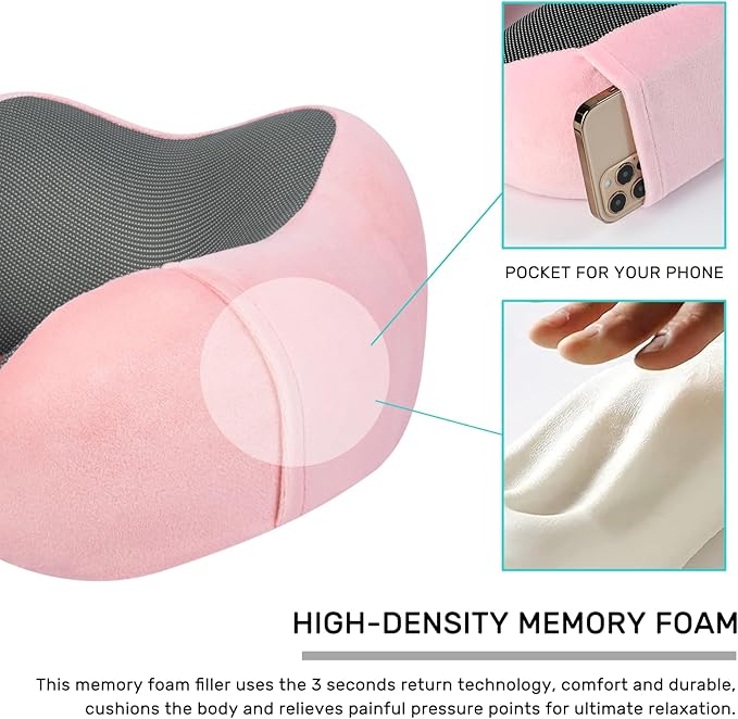 urnexttour Neck Pillow Airplane-2 Pack Memory Foam Travel Pillow, Soft Support Travel Neck Pillow for Travelling, Sleeping Rest, Car, Train and Home Use (Grey&Pink)