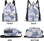 Drawstring Backpack with Mesh Pockets String Gym Bag Sackpack Sandproof Water Resistant Beach Backpack for Men Women