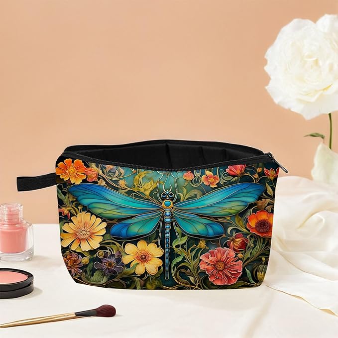 Dragonfly Print Women Makeup Bag Outdoor Portable Cosmetic Bag Toiletry Kit Travel Organizer