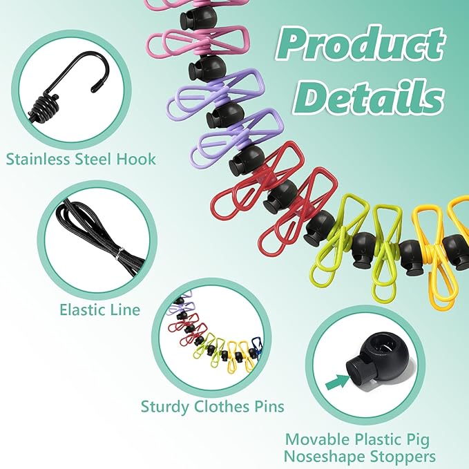 Magnetic Travel Clothesline for Cruise Ship - Retractable Clothesline Cruise Essentials Approved 2026 Stretches to 10ft with Magnetic Hooks,Positioning Beads&12 Anti Slip Clips for RV Camping Ship