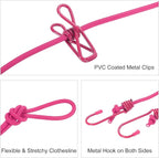 uxcell Travel Clothesline, Portable Clothesline with 12 Clothespins, 1.85M/6.07ft Windproof Stretchy Elastic Laundry Clothes Line for Backyard Hotel Camping Indoor Outdoor, Fuchsia