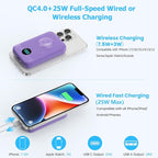 Pxwaxpy Magnetic Portable Charger 10800mAh,4-in-1 Power Bank with iWatch Charger, 25W PD Fast Charging USB C Battery Pack for Magsafe,iPhone 17/16/15/14/13/12 Series,Apple Watch (Purple)
