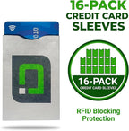 RFID Blocking Credit Card Sleeve Protectors – USA Made Slim Wallet Inserts for Credit Cards, Debit Cards & ID Protection (16, Green Logo -16 Pack)