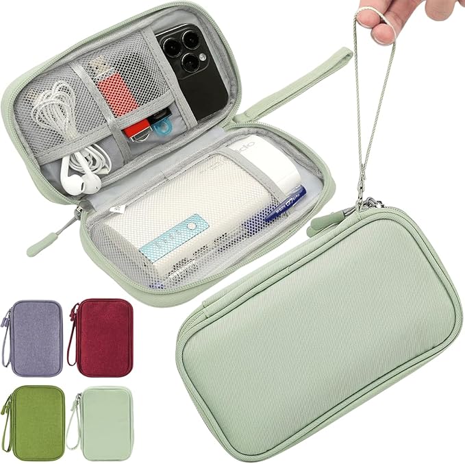 CAAORDKSO Small Cable Organizer Bag, Travel Cord Charger Organizer Case Waterproof Accessories Pouch, Electronic Carrying Case Bag for Cable, Cord, Charger, Phone, Power Bank, Earphone (Mint Green)