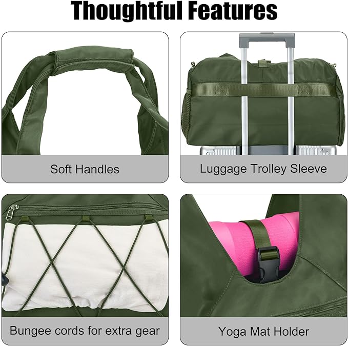 Forestfish Gym Bag For Women With Yoga Mat Holder & Shoe Compartment & Wet Dry Storage Pocket & Adjustable Strap