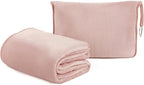 ShezPretty Premium 2in1 Soft Travel Blanket Pillow with Airline Hand Luggage Sleeve and Backpack Clip Airplane (Light Pink)
