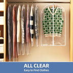 40" All Clear Garment Bags for Hanging Clothes, 5 Packs Suit Bags for Closet Storage, Plastic Waterproof Suit Cover Bags with Zipper for Coats, Jackets, Shirts (Set of 5)