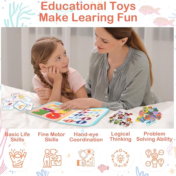 Teefrye Toddler Busy Board Montessori Toys for Toddlers 1-3 Year Old Educational Activity Book Board Sensory Travel Toys Ages 2-4 Preschool Learning Fine Motor Skills Toy Quiet Book Gift for Kids