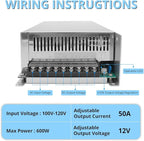 MAKERELE 12V DC Switched-Mode Power Supply SMPS 600w Regulated Switching Power Supply 12V Transformer AC 100V-120V to DC 12 Volt 50amp Converter Adapter Strip 3D Printer CCTV Camera Speaker