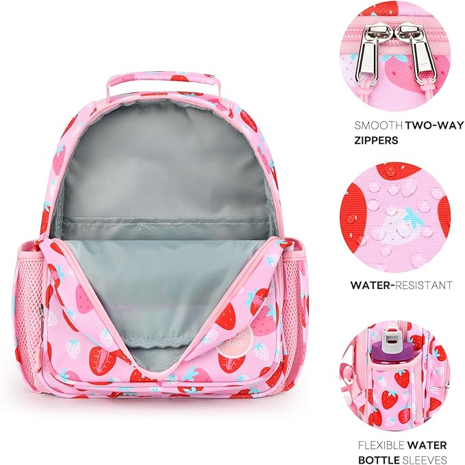 mibasies Toddler Backpack for Girls 2-4: Cute Kids Backpacks for Girls - Preschool Kindergarten Backpack - Assorted Strawberry Pink