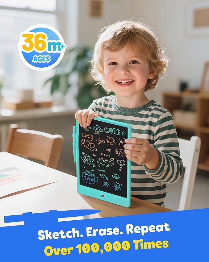 TEKFUN LCD Writing Tablet for Kids, 10-inch Coloring Drawing Pad, Mess Free Doodle Board, Airplane Travel Toys for Boys and Toddlers, Gifts for 3 4 5 6 7 8 Year Old Girls(Green)