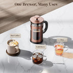 Veken French Press Coffee Maker 21oz 0.6 L, Single Serve Small Pot, Heat Resistant Thickened Borosilicate Glass, Stainless Steel Brewer, Cold Brew Cafetera Teapot for Kitchen Travel Camping, Copper