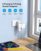 TROND 3 to 2 Prong Adapter with 360° Rotating Plug, 2 Prong Outlet Extender with 3 AC and 4 USB Ports, US to Japan Plug Adapter, Wall Outlet Splitter for Travel, Home, Cruise Essentials