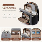 LOVEVOOK Laptop Backpack for Women with Pouch Pocket for Large Capacity Cup,15.6 Inch Teacher Nurse College Work Backpack Purse,Waterproof Laptop Bag Computer Back Pack for Travel, Grey-Black-Brown
