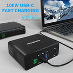 130W Portable Power Bank, 148WH/40000mAh Portable Laptop Charger Battery Backup with 110V AC Socket/ 100W Type-C Port/2 USB QC3.0 for CPAP Outdoor Camping Trip Hunting Emergency
