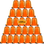 PLULON 25 Pcs Orange Drawstring Backpack Bags Bulk String Backpack Cinch Sack Pull Sport Gym Backpack Bags for Yoga Traveling Outdoor Sports