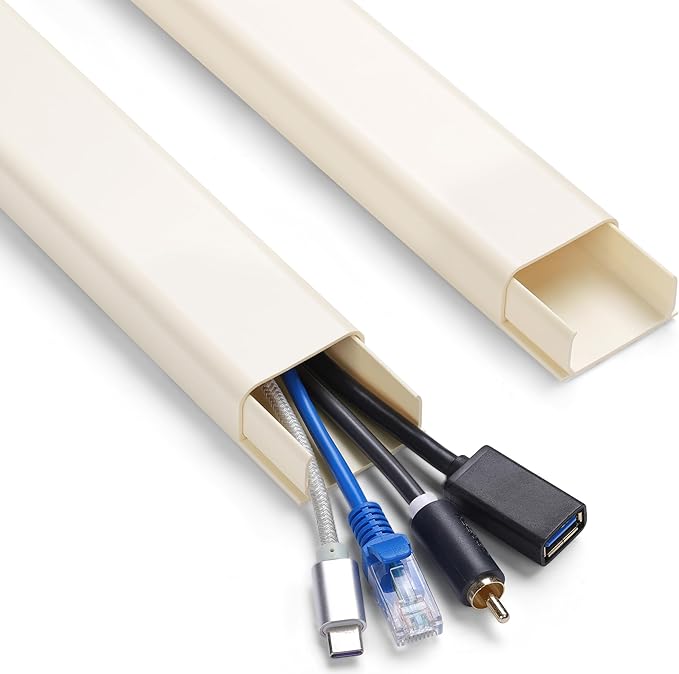Cord Hider Wall for 4-7 Wires, Cable Management Kit, X-Large 72in Cord Organizer Wall, TV Cable Hider Wire Hider for Wall Hide Cords Wall Mounted TV, Cable Raceway Beige, W1.5in H0.8in