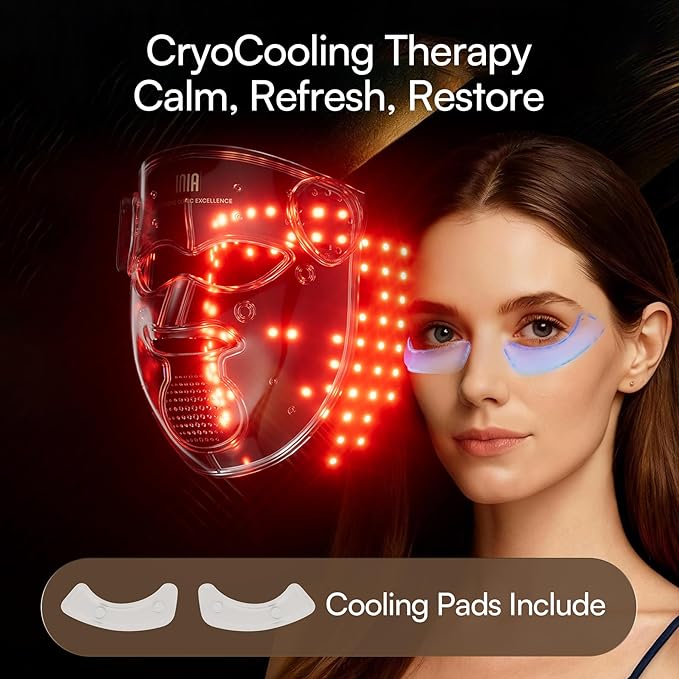 INIA Glow 4D Wireless Red Light Therapy Mask for face – Dual NIR, 320 LEDs, 4 Modes, Under-Eye Cooling, Cordless & Rechargeable LED Face Mask for Home & Travel, Skincare Gifts for Women Mom Wife, Pink