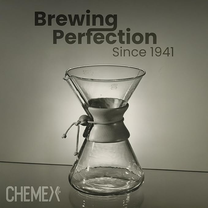 Chemex Ottomatic Pour Over Coffee Maker Set, 40 oz Capacity – Automatic Pour Over Machine with 6 Cup Glass Coffeemaker, Specialty Drip Brewer, Barista Quality Coffee System