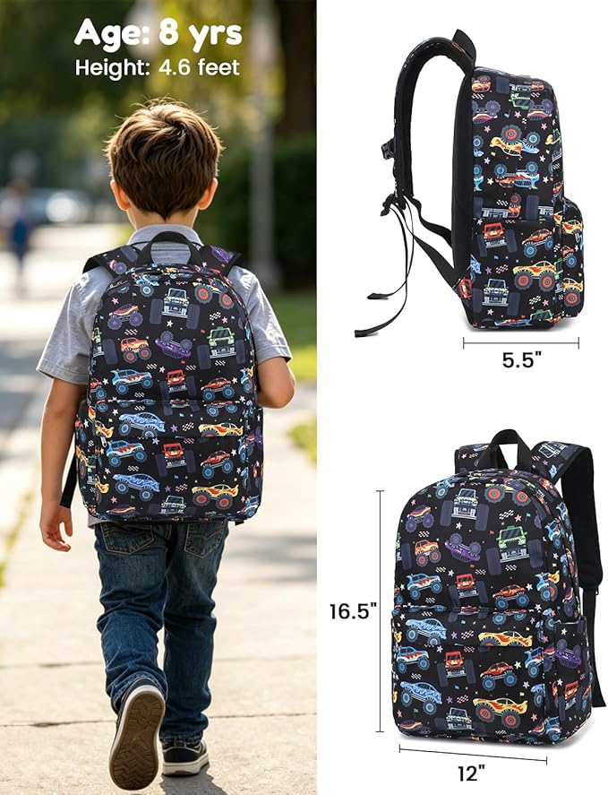 CAMTOP Kids Backpack for Boys, Preschool Toddler Backpack Kindergarten School Bookbag for Age 3-8(Monster Truck)
