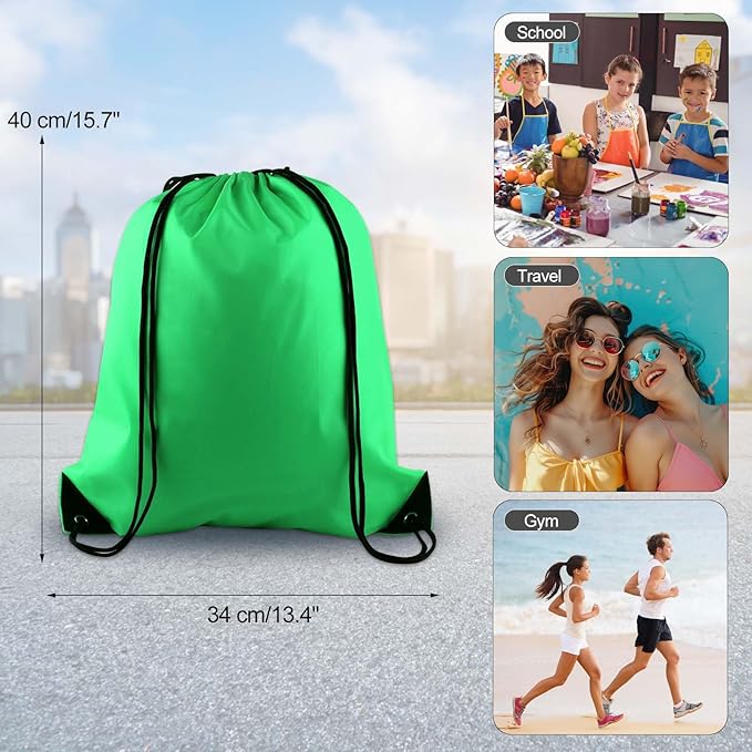 PLULON 6 Pcs Drawstring Bags Bulk Green Drawstring Backpack String Backpack Cinch Sack Sport Gym Bags for Yoga Traveling Outdoor Sports