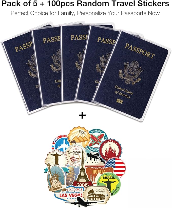 5 Pack Clear Passport Cover, Transparent Plastic Passport Protector