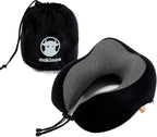 Memory Foam Travel Pillow, Neck Pillow with 360-Degree Head Support, Comfortable Ideal for Sleeping on Airplane, Car, Train, Bus and Home Use, Comes with Storage Bag (Black)