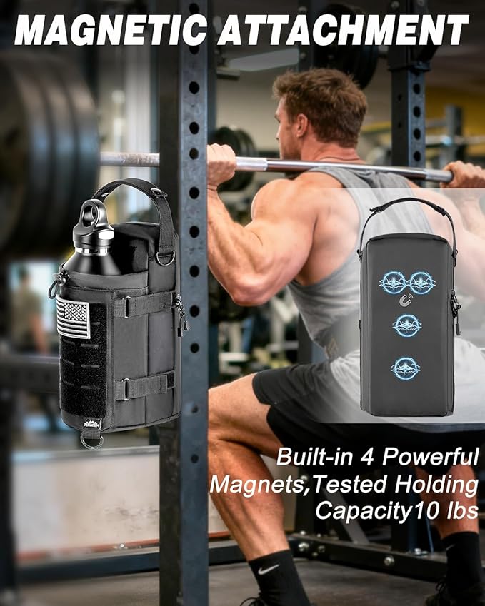 Magnetic Gym Bag for Men - Water Bottle Carrier Holder Bag with Shoulder Strap, 4 Built-in Magnets Gym Gifts for Men