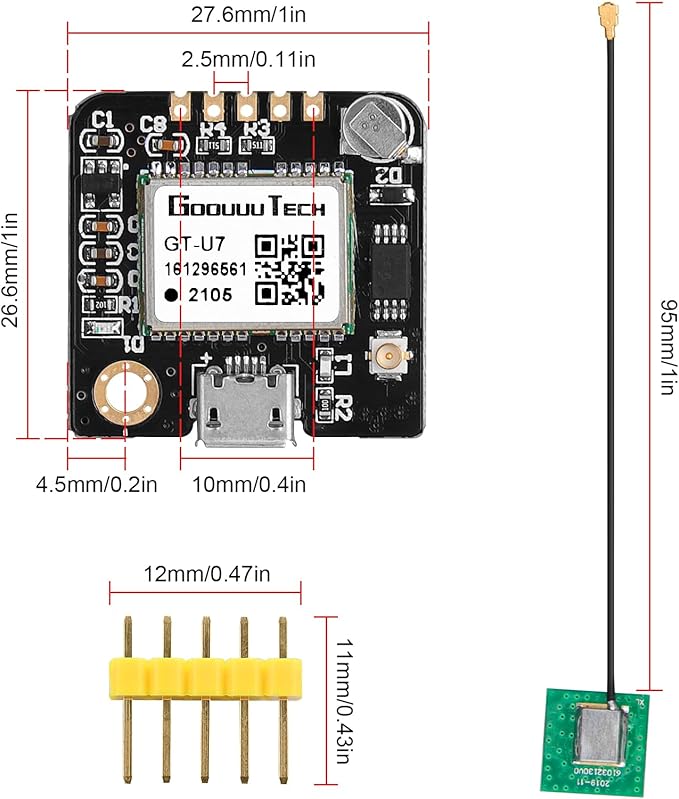 GT-U7 GPS Module Navigation Satellite Positioning NEO-6M Arduino GPS Receiver Compatible with 51 Microcontroller STM32 Arduino UNO R3 with Antenna High Sensitivity Suitable for Vehicles