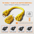 4-in-1 15 Amp to 20 Amp -1ft Extension Cable&Power Adapter， T Blade Adapter - 5-15P to 5-20R, 6-15R, 6-20R，12AWG AC Power Plug Adapter Cable