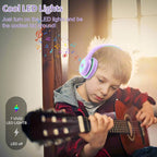 Voopwink Kids Headphones Wired with Microphone, USB Type C Headphones for Kids Girls Boys with Cord/LED Lights/85/94dB Volume Limit, Portable Over Ear Headphones for School/Travel/Tablet/iPad