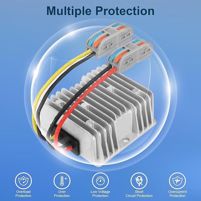 10A 120W Golf Cart 18V 20V 24V 36V 48V Step Down to DC 12V Converter Voltage Regulator Reducer Power Buck Converter Waterproof Transformer(DC 16-58V Inputs