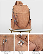 FADEON Leather Laptop Backpack for Women Designer 15.6 inch PU Laptop Bag, Ladies Travel Computer Work Backpack Brown