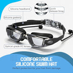 Tallew Swim Goggles Swimming Cap Set with Earplugs, Nose Clip and Case Silicone Swim Hat Waterproof Chlorine Resistant