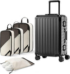 LUGGEX Carry On Luggage with Spinner Wheels, 8010S Aluminum Frame Zipperless Polycarbonate Hard Shell Suitcase with Packing Cubes and Shoe Bag (ZX-Core, Black, 21 Inch)