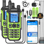 BAOFENG GMRS Handheld Radio Ham Radio Long Range GM21 Rechargeable Walkie Talkies,NOAA Weather Receiver GM-15 PRO 999 Channels Green Two Way Radio with USB-C Charger for Survival Gear Hunting,2 Pack