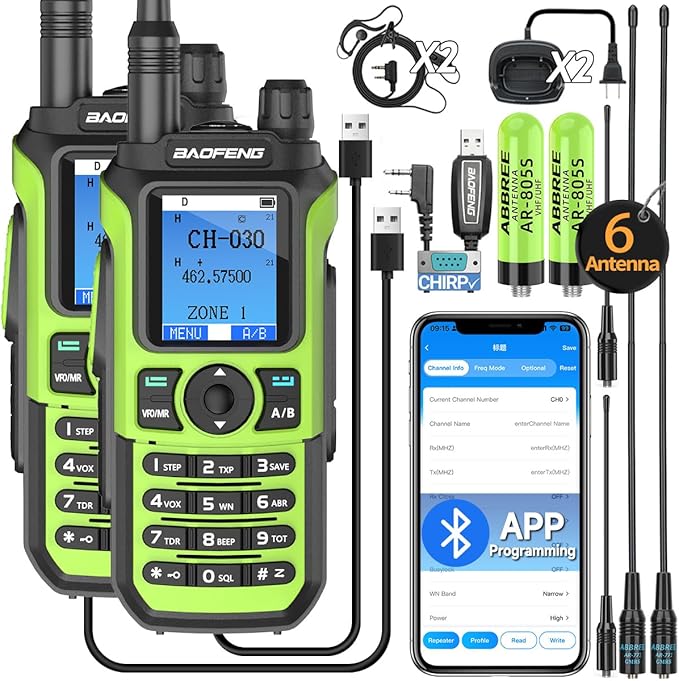 BAOFENG GMRS Handheld Radio Ham Radio Long Range GM21 Rechargeable Walkie Talkies,NOAA Weather Receiver GM-15 PRO 999 Channels Green Two Way Radio with USB-C Charger for Survival Gear Hunting,2 Pack