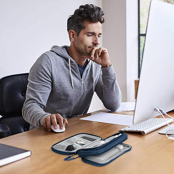 Skycase Electronic Organizer Travel Case - Waterproof Travel Cord Pouches for Organization, Cable Organizer, All-in-One Double Layers Storage Bag for Accessories, Charger, Cable, Navy - Medium