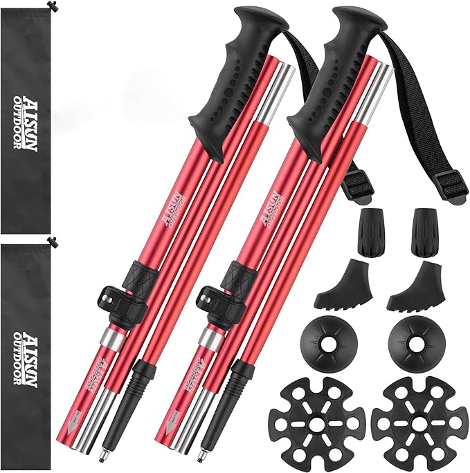 AISUNOURDOOR Lightweight Adjustable Trekking Poles, Aluminum Collapsible Travel Hiking or Walking Sticks for Women Children, with One Disposable Raincoat