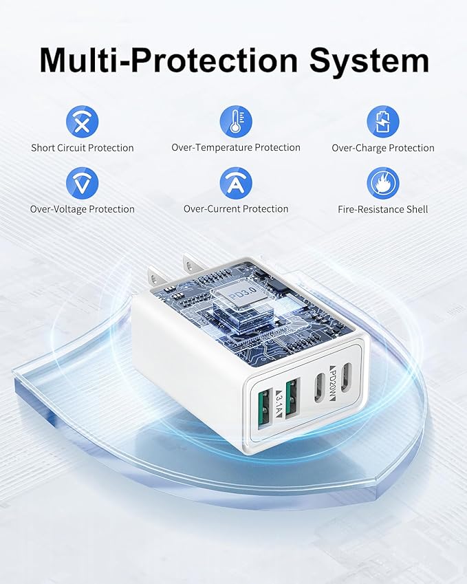 [3 Pack] USB C Charger Block, 40W 4-Port Type C Fast Charging Blocks Dual Port PD Power Adapter + QC USB Wall Charger Plug Multiport Cube USBC Brick for iPhone 17 16 15 14 13 12 11 Pro Max, Samsung