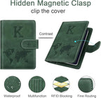 Personalized K Passport Holder Cover Initial Letter Travel Wallet RFID Blocking Passport Cover Credit Card Holder Case Passport Book Holders for Women and Men, Pine Green-K