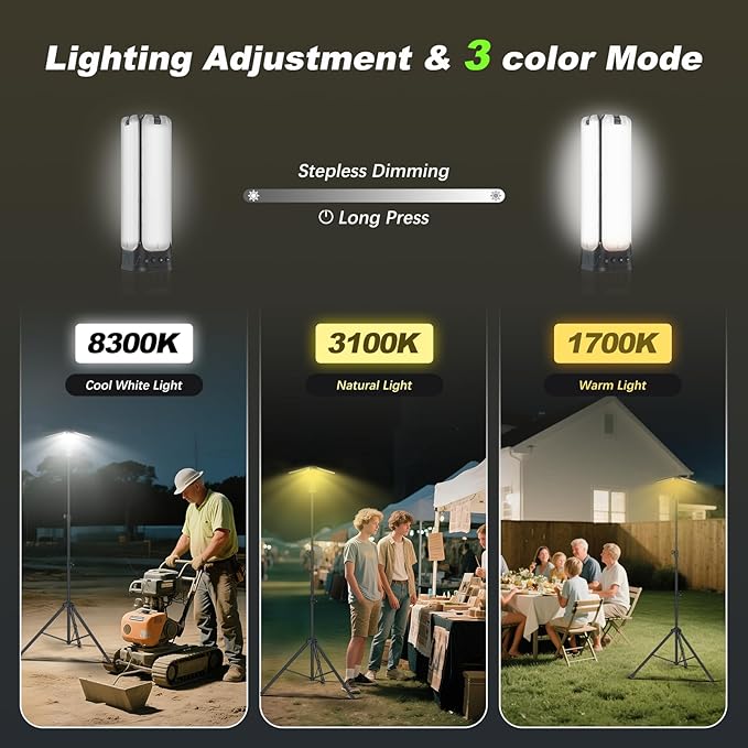 Clemas Camping Lights with Remote & Stand 8.2 Ft,14000 mAh Rechargeable Camping Lantern Tent Light, 6000 Lumen Magnetic Work Light,Portable Outdoor Light for Hiking,Camping,Emergency,Power Outages